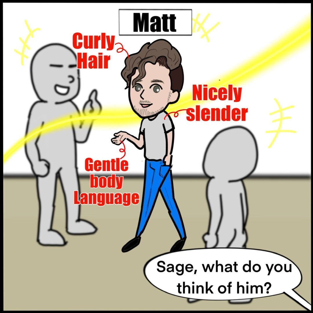 Matt is chatting with his co-workers.
